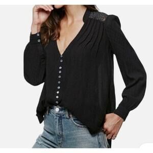 Free People Black Canyon Rose High Low Button Down Blouse Peasant Top Large